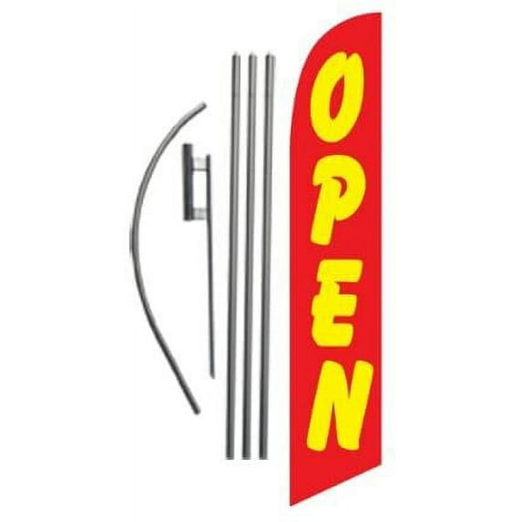 Open Flag red/Yellow 15ft Feather Banner Swooper Flag Kit Includes Flag Pole & Ground Stake - Feather Flag Nation