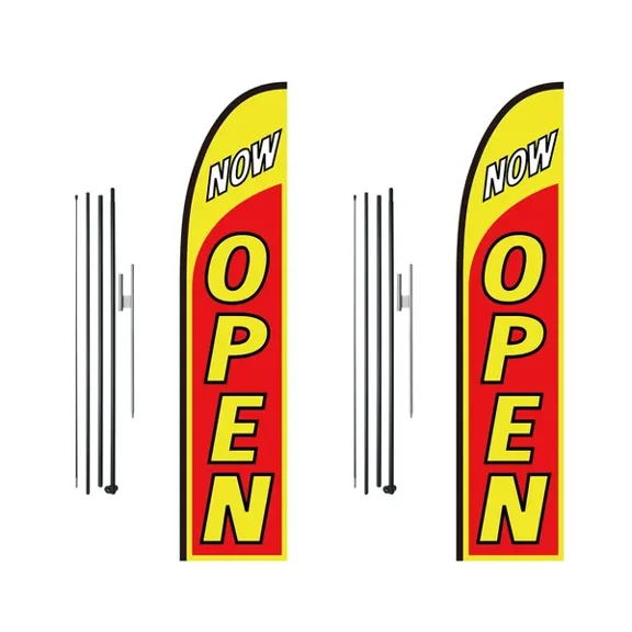 Open Flags with Pole Kit, Advertising Flags for Business Outside, Advertising Feather Flag Kit, Includes 2 Banner Flags, 2 Poles, 2 Ground Stakes, Open Sign Swooper Flags for Businesses 16.3 FT