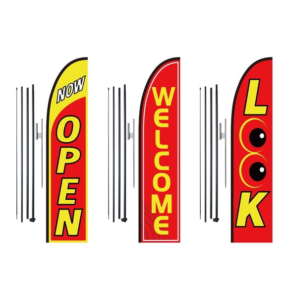 Open Flags for Business Advertising Feather Flag Kit Open Look Welcome