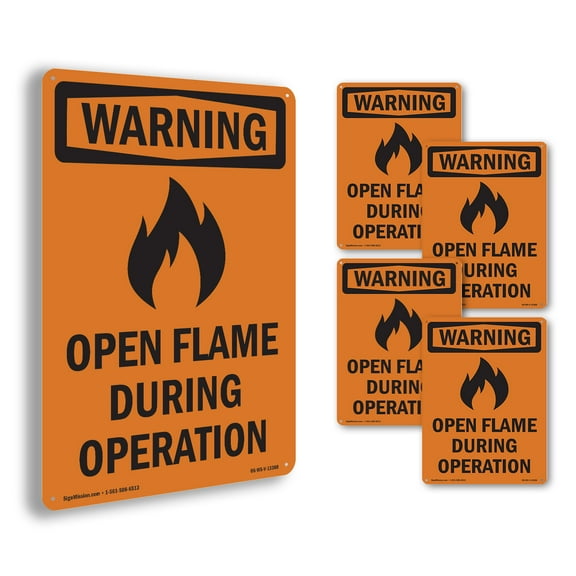 Open Flame During Operation With Symbol OSHA WARNING Aluminum Sign 14 Inch x 10 Inch - 5 Pack