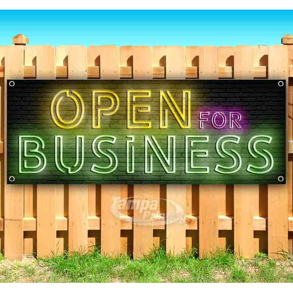 Open For Business 13 oz Vinyl Banner With Metal Grommets