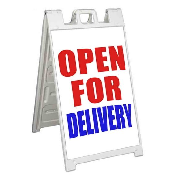Open For Delivery (24" X 36") Standard A-Frame Signicade, Includes Decal Applied To Stand