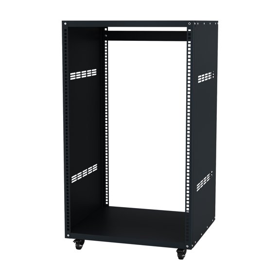 Open Frame AV Equipment Rack Stand 12/16U, Deep Carbon Steel Rolling Server Rack – 200LB Load, Lockable Casters, Easy Assembly – Black