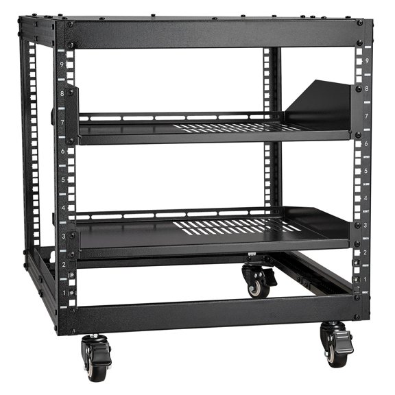 Open Frame Server Rack 9U Adjustable Depth 23 to 40 Inch Free Standing Wall Mount with 360 Casters 4 Post for IT Equipment AV Router