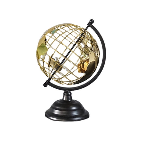 Open Framework World Globes Tabletop Decoration In Blacks and Gold Metal Finish