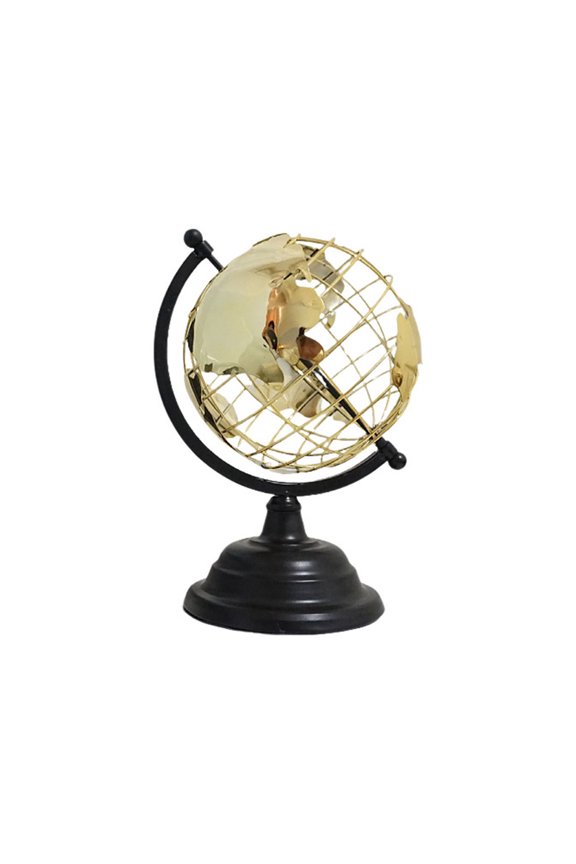 Open Framework World Globes Tabletop Decoration In Blacks and Gold Metal Finish