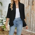 thumbnail image 1 of Open Front 3/4 Sleeve Solid Cardigan Jacket, Casual Soft Drape Ruffles Cardigan, Black XL, Size S-XXL, 1 of 9