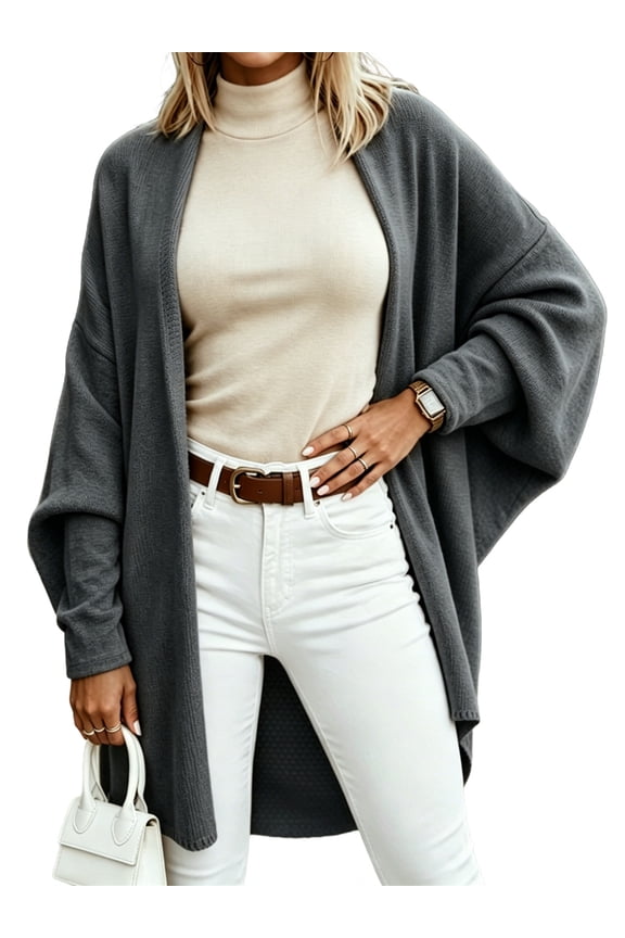 Open Front Batwing Sleeve Long Cardigan Loose Sweaters