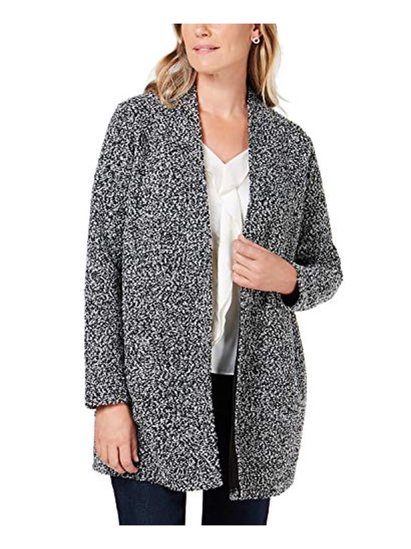 Open-Front Boucl Jacket Deep Black Combo M