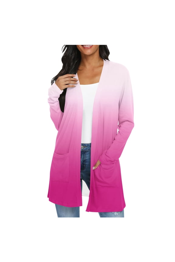 Open Front Cardigan New Womens Lightweight Sweaters Long Sleeve Open Front Gradient Color Cardigans Loose Casual Trendy Fall Jackets Pinks XL