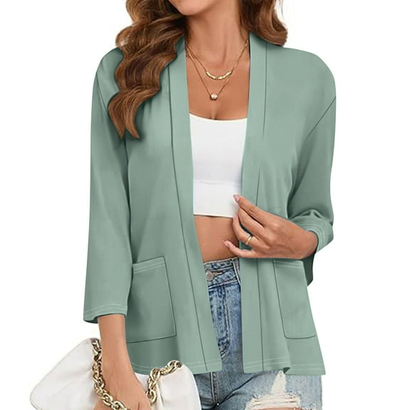 Open-Front Cardigan Sweaters for Women 3/4 Sleeves Ladies' Sweater Knitting Shrugs Sweaters Casual Lightweight Solid Color Autumn Cardigan Plus Size S-XXL