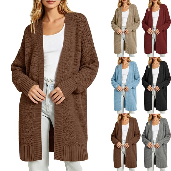 Open Front Cardigan Sweaters for Women Plus Size Loose Knit Sweater Jacket Long Sleeved Top