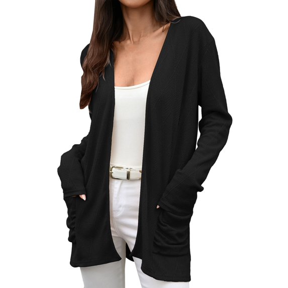 Open Front Cardigan for Women, Comdrip Women's Lightweight Cardigan Sweaters Open Front Long Sleeve Casual Loose Thin Cardigans with Pockets 2025 Light Weight Cardigan Women Black L