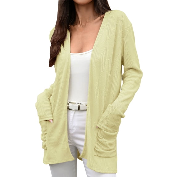 Open Front Cardigan for Women, Comdrip Women's Lightweight Cardigan Sweaters Open Front Long Sleeve Casual Loose Thin Cardigans with Pockets 2025 Light Weight Cardigan Women Yellow S