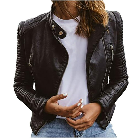 Open Front Cardigan for Women Cool Faux Leather Jacket Long Sleeve Zipper Fitted Coat Fall Short Jacket Cardigan for Women Lightweight Women Cardigans Sweater Hoodies