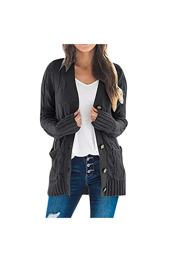 Open Front Cardigan Women On Sale, Knit Cardigans for Women Plus Sizes,Fashion Button Down Cable Knit Chunky Outwear Coats,Loose Slouchy Oversized Wrap Chunky Pocket Sweaters Coat