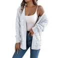 thumbnail image 1 of Open Front Cardigan - Women's Oversized Long Sleeve Knit Sweater, Fashion Cutout Detail Cover-Up | Baberdicy | Women's Long Sleeve Cable Knit Cardigan Sweaters Oversized Open (White | S), 1 of 8