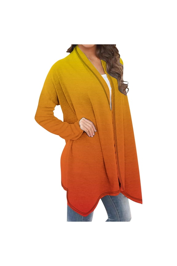 Open Front Cardigan Womens Gradient Print Casual Long Cardigans Long Sleeve Lightweight Jacket Tops Fall Outfit
