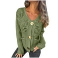 thumbnail image 1 of Open Front Cardigan for Women Button Down Long Sleeve Chunky Knit Sweaters with Pockets Green M, 1 of 5