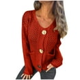 thumbnail image 1 of Open Front Cardigan for Women Button Down Long Sleeve Chunky Knit Sweaters with Pockets Red L, 1 of 3