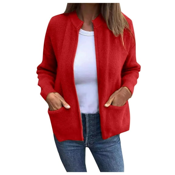 Open Front Cardigan for Women Casual Loose Fit Solid Color Minimalist Knit Sweater with Pocket Cozy Girls Cardigan