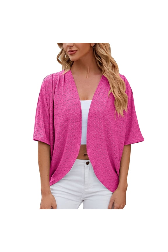 Open Front Cardigan for Women Summer Lightweight Short Sleeve Open Front Kimono Drape Casual Blouses Tops