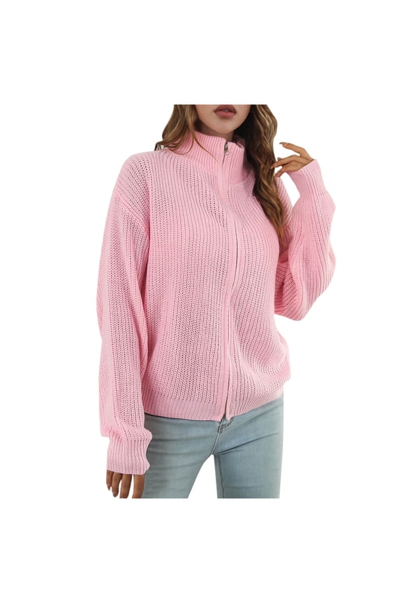 Open Front Cardigan for Women Summer New Fall Outfits for Women Casual Soft Knit Long Sleeve Zipper Jackets Fashion Open Front Loose Coats Pinky S