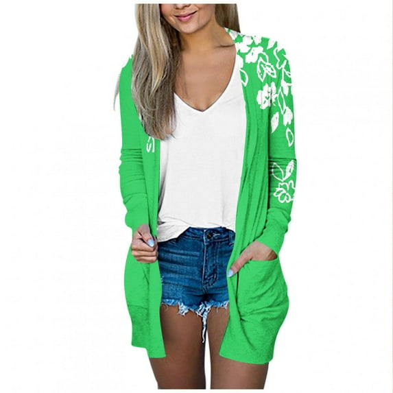 Open Front Cardigans Womens Trendy Lightweight Casual Outwear Tops with Pockets Colorblock Fall Jackets (M, Green 01)