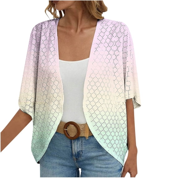 Open Front Cardigans for Women Lightweight Kimono Short Sleeve Casual Draped Crop Cardigan Summer Cover Up Outwear Pink 01, 2XL