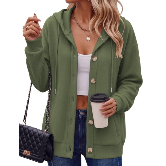 Open Front Hoodie For Women Hooded Sweatshirt Button Hoodies With Pockets Comfy Fleece Jackets 2026 Fashion