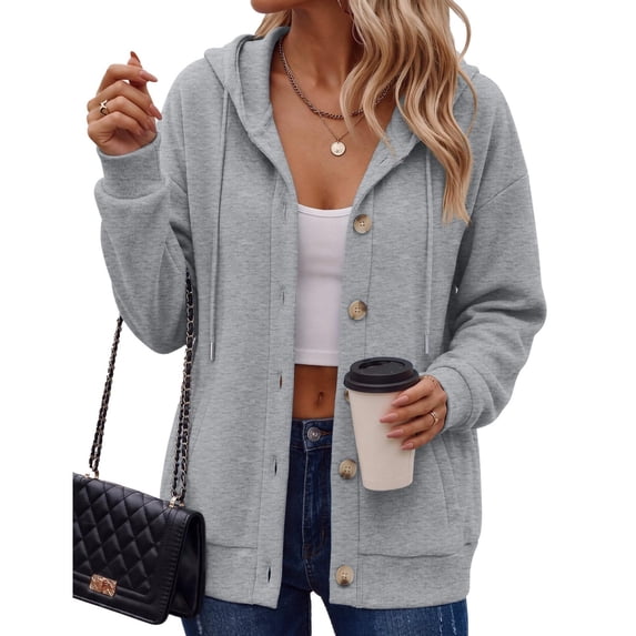 Open Front Hoodie For Women Hooded Sweatshirt Button Hoodies With Pockets Comfy Fleece Jackets 2026 Fashion