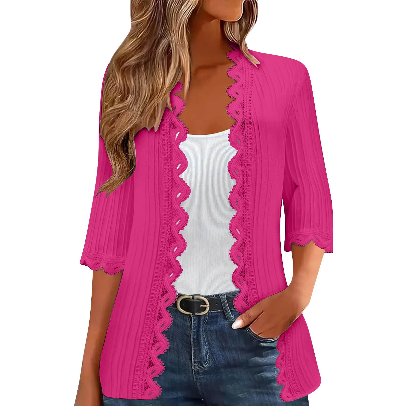 Open Front Knit Cardigan Scalloped Open Front Cardigan Casual
