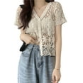 thumbnail image 1 of Open Front Lace Cardigan Crochet Hollow Out Shrug Female Casual Floral Open Stitch Women Sweater Loose Knitted Outwear, 1 of 19