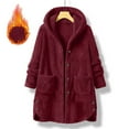 thumbnail image 1 of Open Front Outerwear for Women New Fleece Hooded Button down Jacket for Women Oversized Warm Winter Cardigan Coat Loungewear with Pocket Wine S, 1 of 9