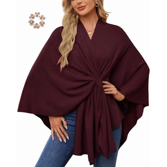 Open Front Poncho Sweater - Women's Elegant Shawl Wrap