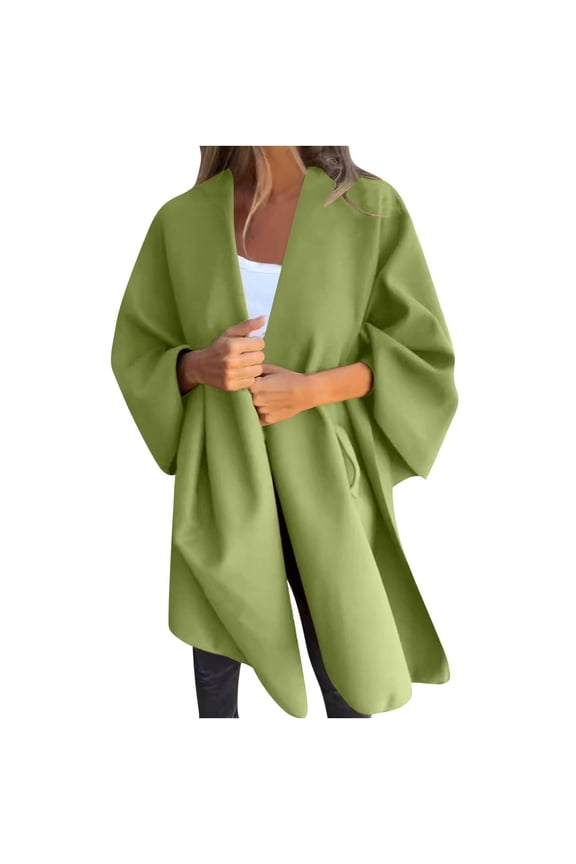 Open Front Poncho for Women Lightweight Blanket Warm Wrap Fashion Fall Winter Coat Sweater Cardigan with Pockets (Green S)