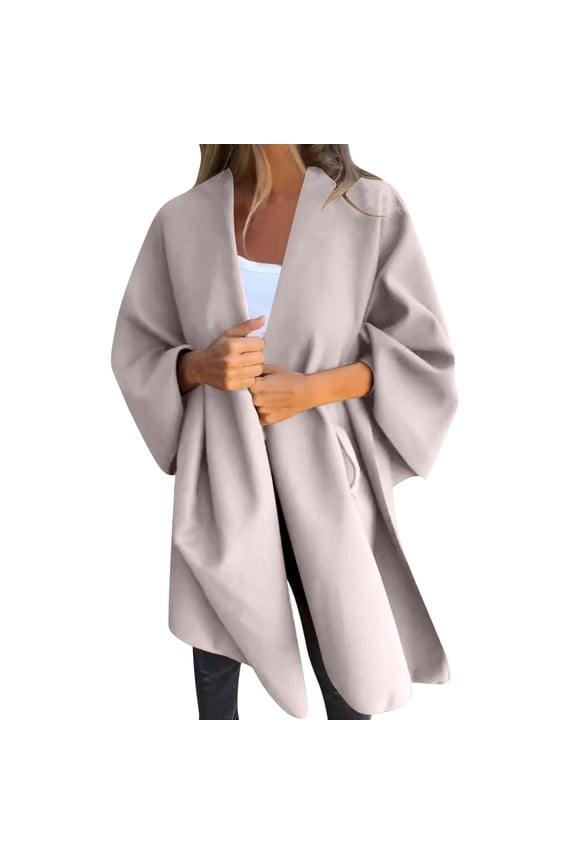 Open Front Poncho for Women Lightweight Blanket Warm Wrap Fashion Fall Winter Coat Sweater Cardigan with Pockets (Khaki L)