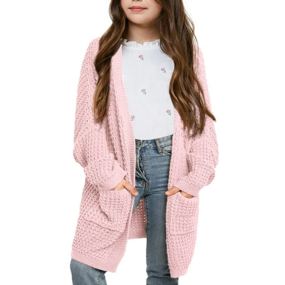 Open Front Spring Autumn Kids Knit Cardigan Girls Casual Loose Cardigan Coat
