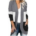 thumbnail image 1 of Open Front Sweaters For Women Loose Oversize Long Cardigan Sweater Color Block Patchwork Outerwear Tops With Pocket, 1 of 8