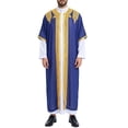 thumbnail image 1 of Open Front Thobe for Men Embroidery Bisht Sleeveless Arabic Dishdasha Mesh Stand Collar Arab Thobe for Wedding & Celebration Navy XL, 1 of 7