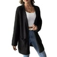 thumbnail image 1 of Open Front Women Casual Fall Sweater Long Sleeve with Pockets Sweater Cardigan Black XL, 1 of 9