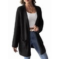 thumbnail image 1 of Open Front Women Casual Fall Sweater Long Sleeve with Pockets Sweater Cardigan Black XL, 1 of 9
