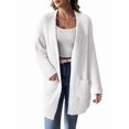 thumbnail image 1 of Open Front Women Casual Fall Sweater Long Sleeve with Pockets Sweater Cardigan White L, 1 of 9