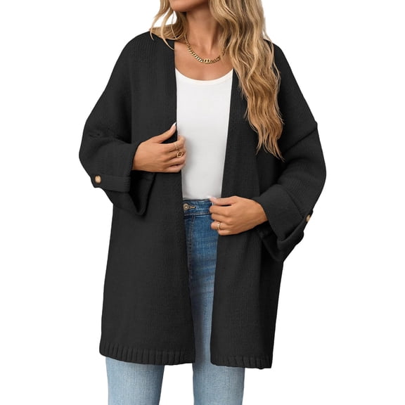 Open Front Women Long Sleeved Oversized Knit Slouchy Casual Loose Cardigan Coat