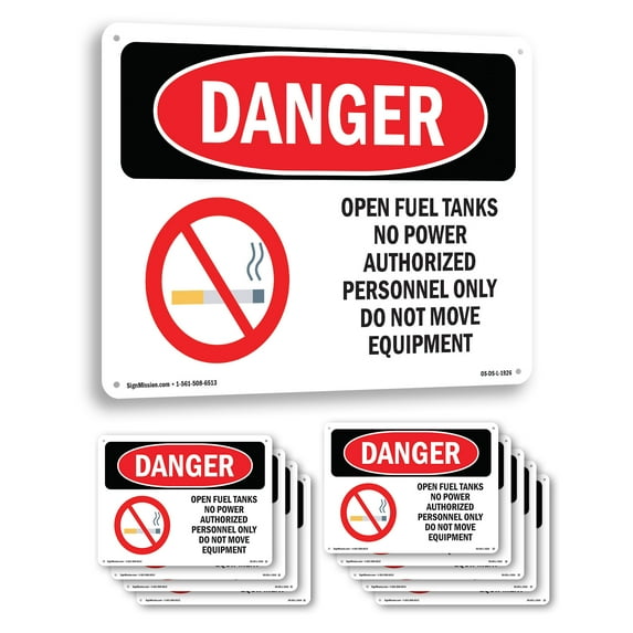 Open Fuel Tanks No Power OSHA Danger Aluminum Sign 18 Inch x 12 Inch - 10 Pack