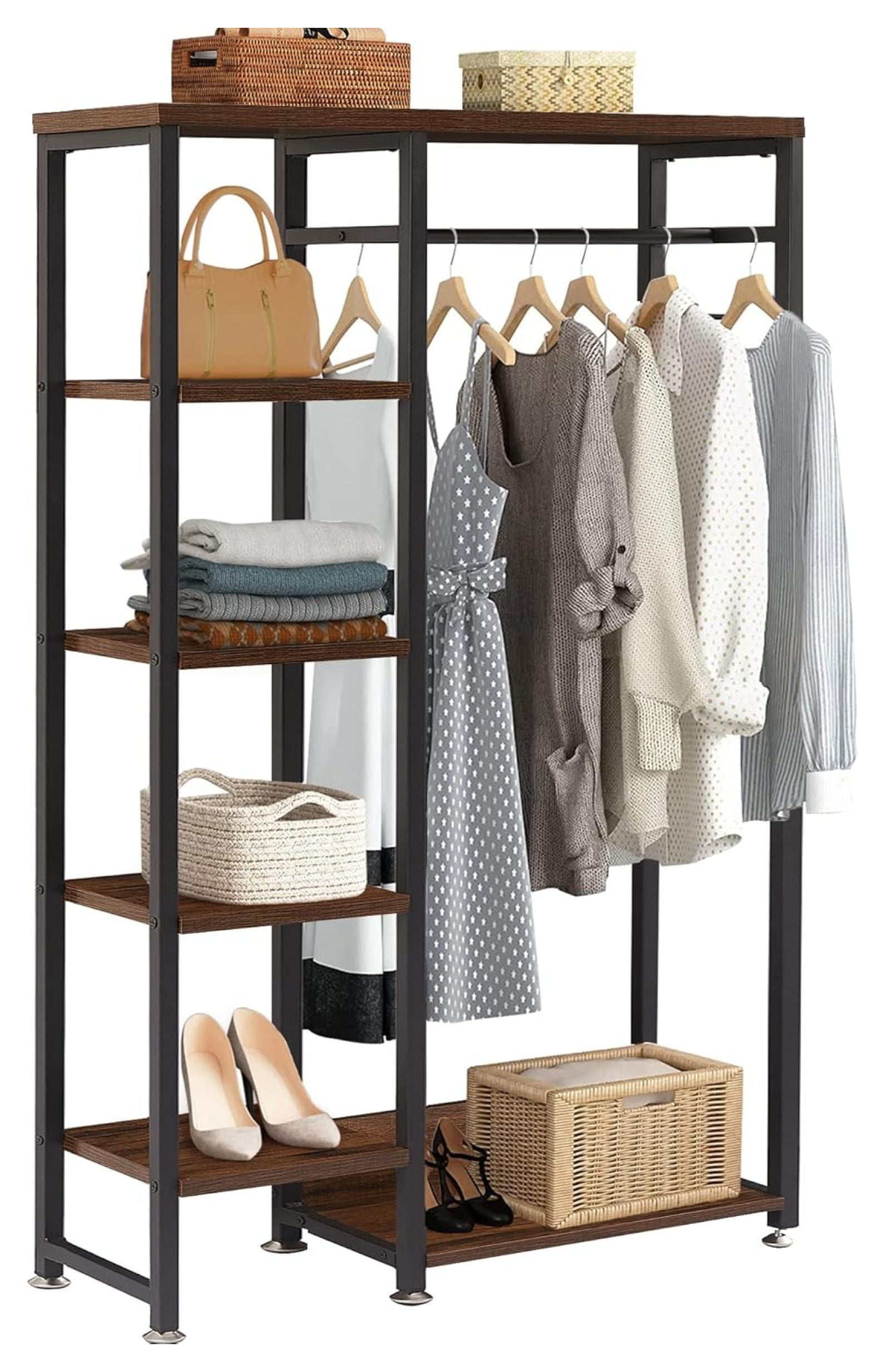 Open Garment Clothing Rack, Standing Heavy Duty Storage Closet with 5