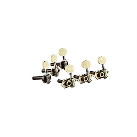 Open Gear Classical Folk Tuning Machines Individual 3L x 3R with Antinque Brass Base & Crme Buttons