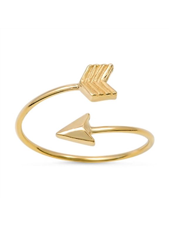 Open Gold-Tone Arrow Ring .925 Sterling Silver Band Jewelry Female Male Unisex Size 10
