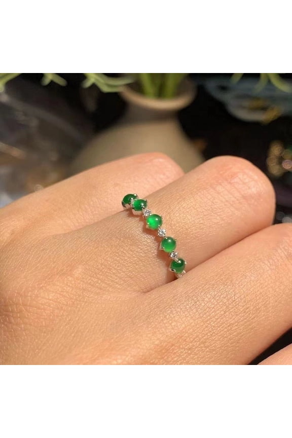 Open Green Chalcedony Stackable Ring Adjustable Copper Electroplated Dainty Fashion Jewelry Gift Elegant Style