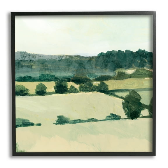 Open Green Farm Fields Abstract Country Tree Landscape Landscape Framed Art Print Wall Art, 17x17